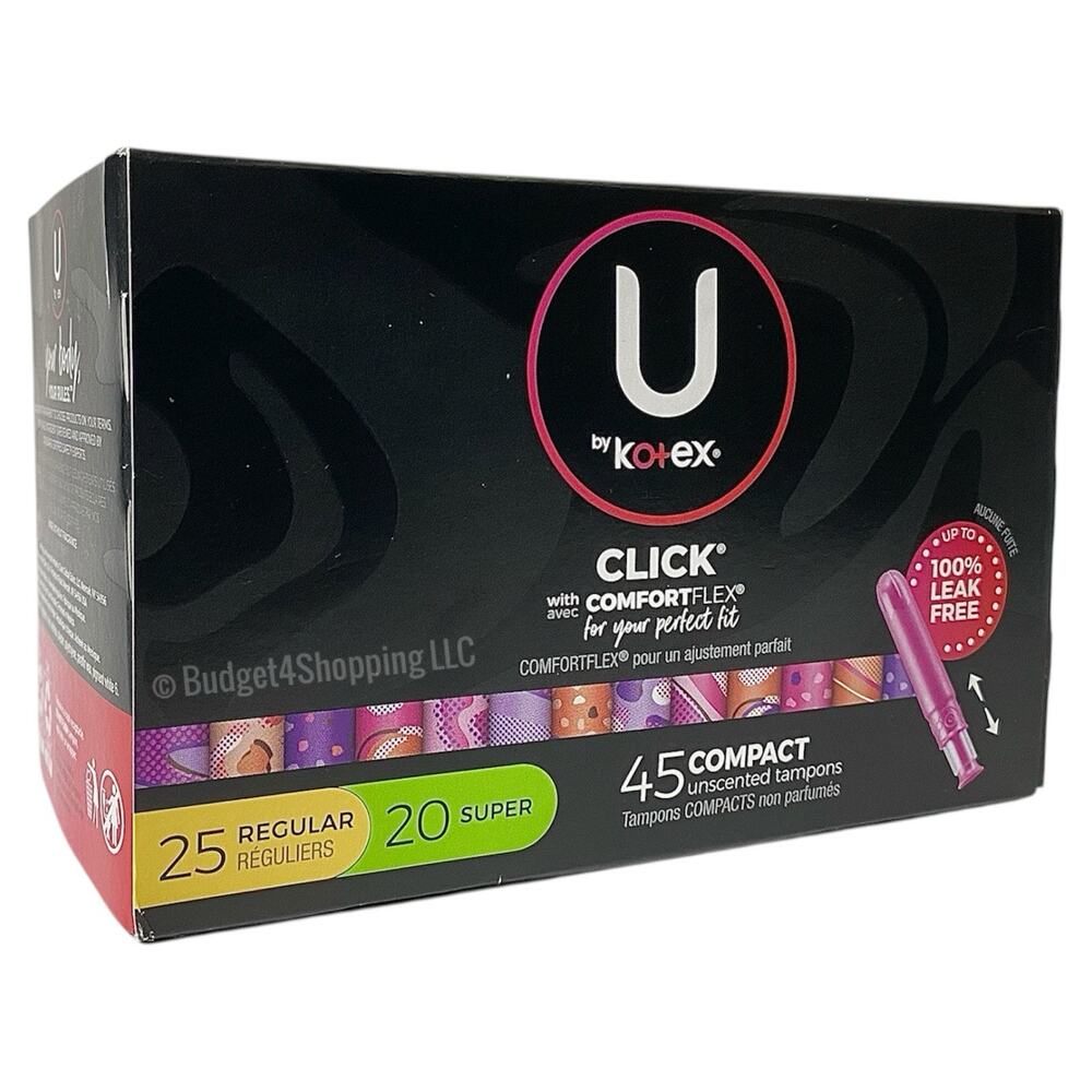 U by Kotex Click Compact Tampons, Regular / Super Unscented 45 Count